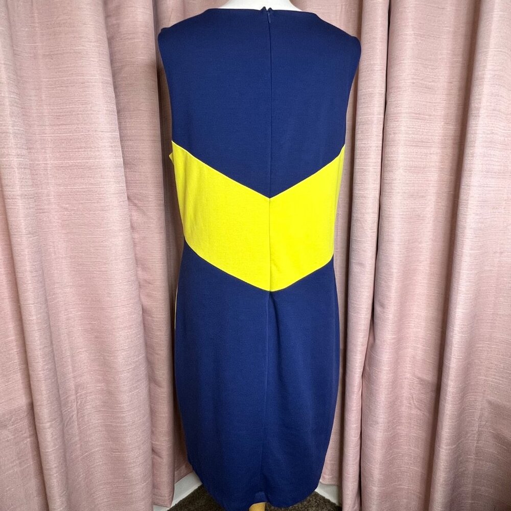 Ann Taylor Sleeveless Color block Sheath Dress Size 18 Blue Yellow White Career - Picture 2 of 14